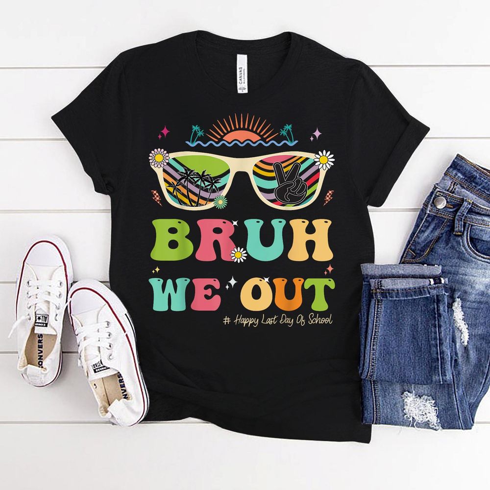 Bruh We Out Funny Last Day Of School Teacher Boy Girl Summer Shirt Unisex Standard T-Shirt black s