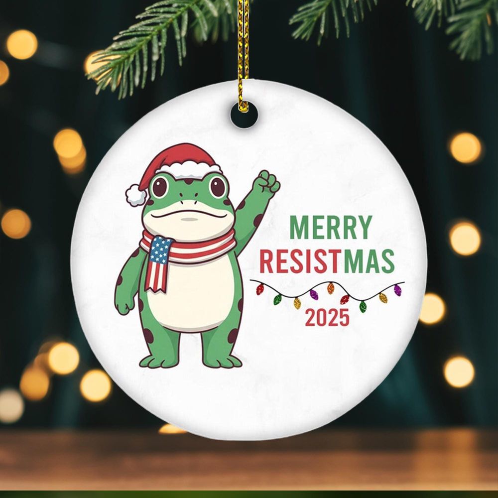 Funny Political Frog Christmas 2025 - Activist & Protester Gift Ornament Circle Ceramic Ornament (US) white one-sided 1pcs