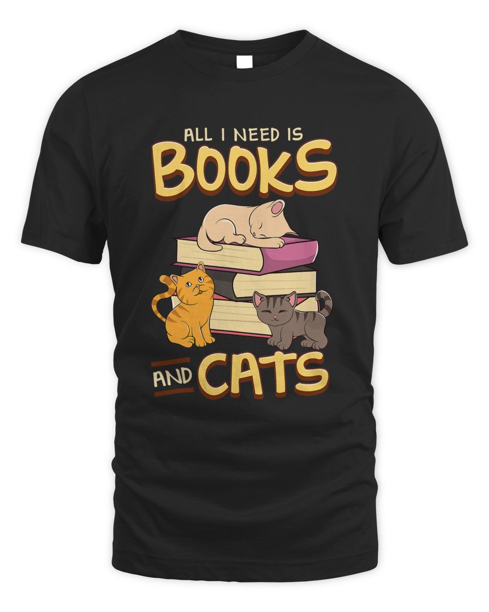 All I Need Is Books And Cats Adorable Book Obsessed Cat Mom Shirt Unisex Standard T-Shirt black s