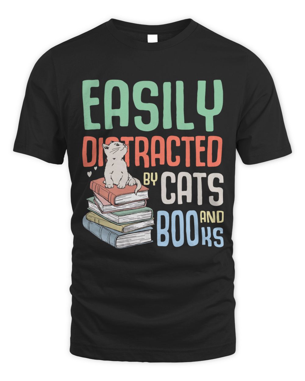 Easily Distracted By Cats And Books Shirt Unisex Standard T-Shirt black s