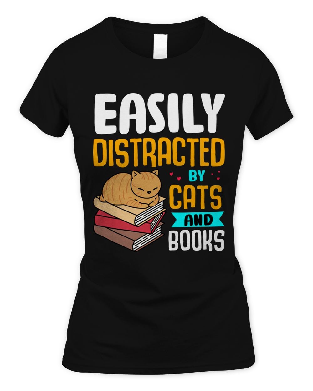 Easily Distracted By Cats And Book Shirt Women's Soft Style Fitted T-Shirt black s