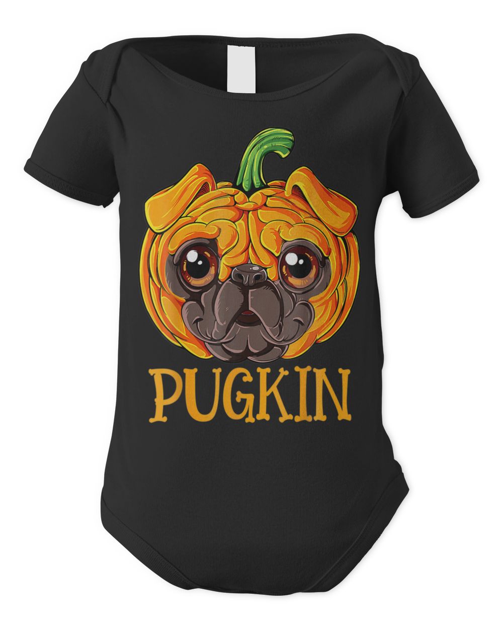 Funny Pugkin Cute Pug Dog Pumpkin Face Shirt Infant Short Sleeve Bodysuit black 3m