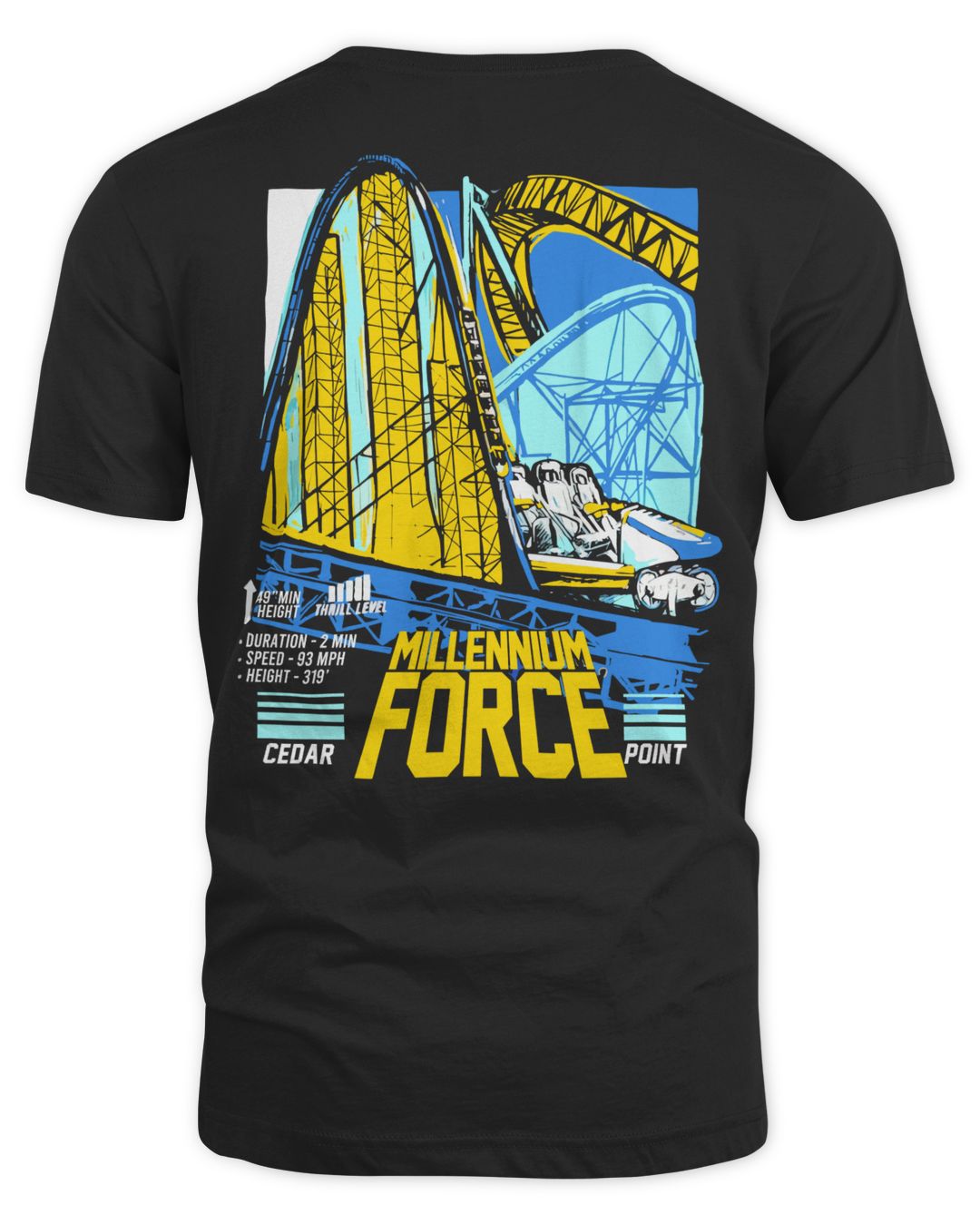 Cedar Point Merchandise Millennium Force Coaster Stamp Collage Shirt