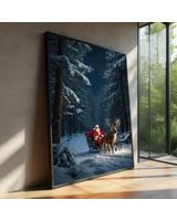 Santa's Sleigh and Reindeer in Winter Forest Canvas Ready To Hang Portrait Canvas