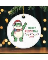 Funny Political Frog Christmas 2025 - Activist & Protester Gift Ornament Circle Ceramic Ornament (US) white one-sided 1pcs