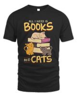 All I Need Is Books And Cats Adorable Book Obsessed Cat Mom Shirt Unisex Standard T-Shirt black s
