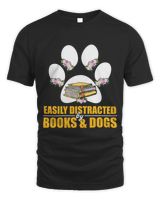 Easily Distracted By Books And Dogs Lover Paw Book Shirt Unisex Standard T-Shirt black s