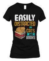 Easily Distracted By Cats And Book Shirt Women's Soft Style Fitted T-Shirt black s