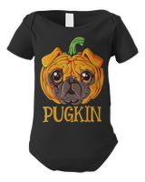 Funny Pugkin Cute Pug Dog Pumpkin Face Shirt Infant Short Sleeve Bodysuit black 3m